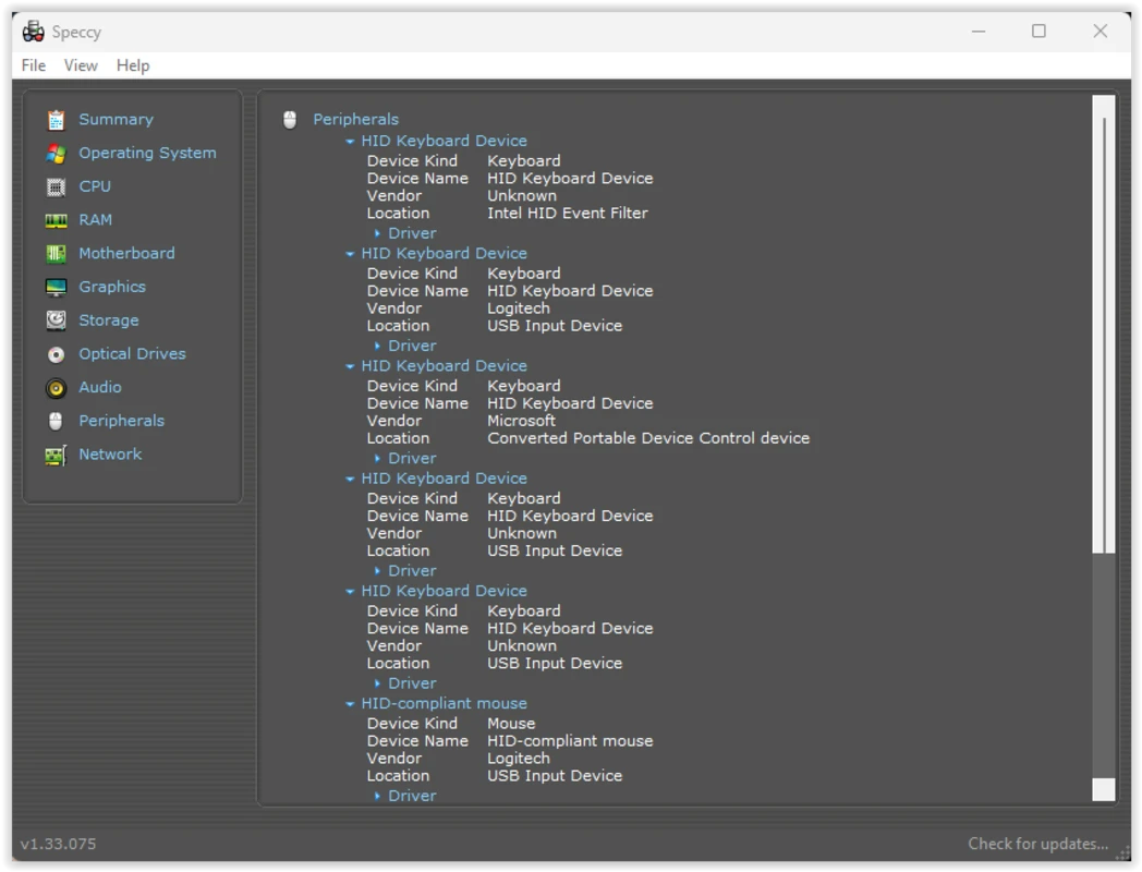 Speccy storage map of attached volumes, capacities, and partitions
