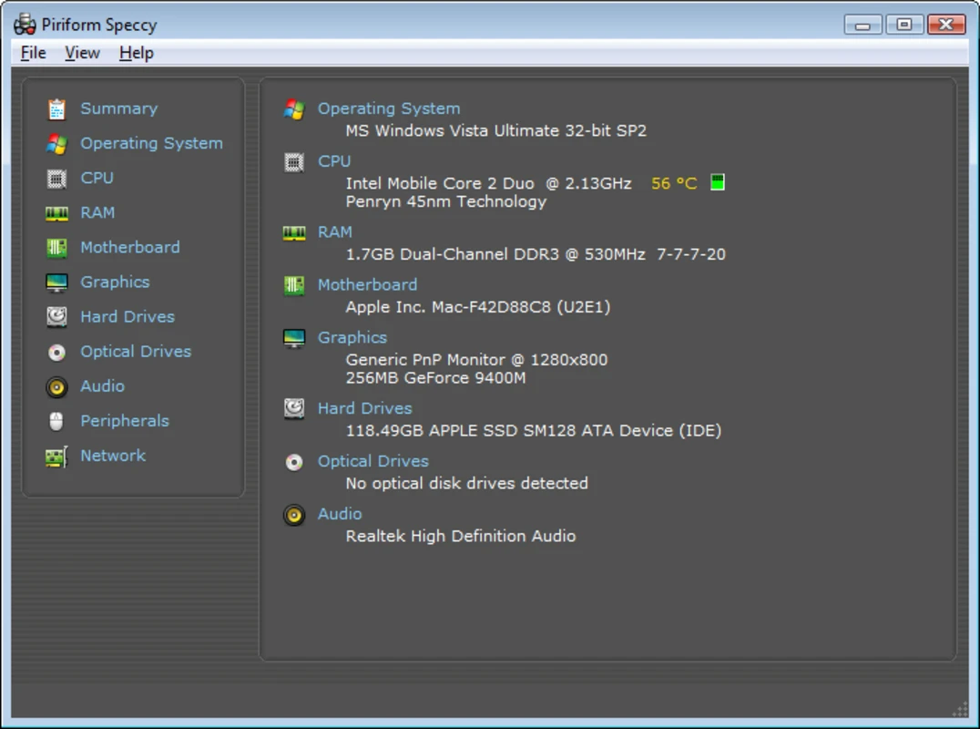 Speccy processor page showing cores, clocks, and motherboard identifiers